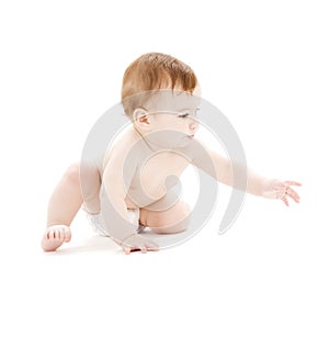 Crawling baby boy in diaper