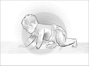 Crawling baby. Cartoon Baby learning to crawl