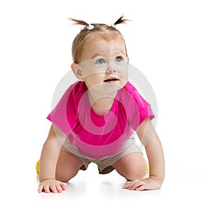 Crawling baby front view isolated