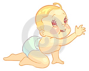 Crawling baby. Funny little toddler color icon