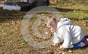 Crawling. Baby. Girl. Cute. Lawn