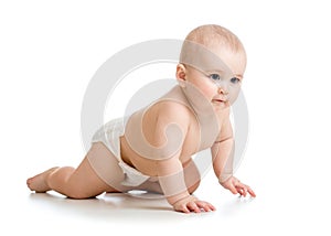 Crawling baby isolated on white background