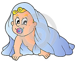 Crawling baby in towel
