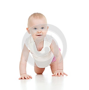 Crawling funny baby goes down on all fours