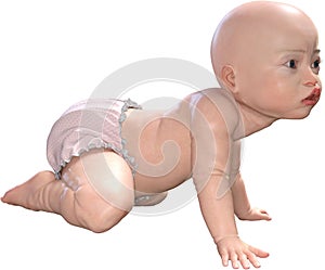 Crawling Young Baby, Children, Isolated