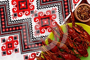 Crayfish cooked for serving