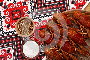 Crayfish cooked for serving