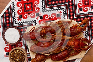 Crayfish cooked for serving