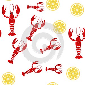 Crayfish lemon seamless white background photo