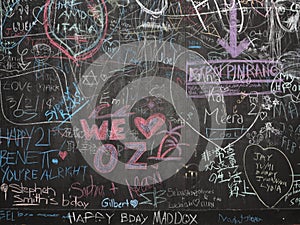 Crayon scribbles on blackboard