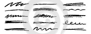 Crayon brush stroke underline. Chalk pen highlight stroke. Vector hand drawn brush underline element set for accent