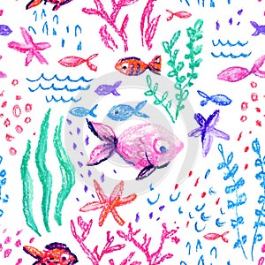 Crayon childlike marin seamless pattern photo