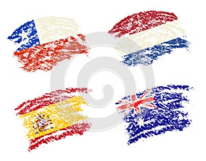 Crayon draw of group B worldcup soccer 2014 country flags