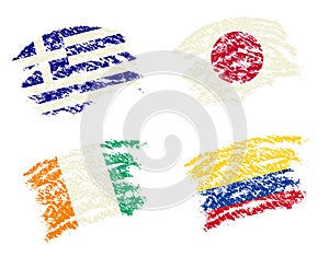Crayon draw of group C worldcup soccer 2014 country flags