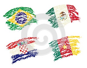 Crayon draw of group A worldcup soccer 2014 country flags