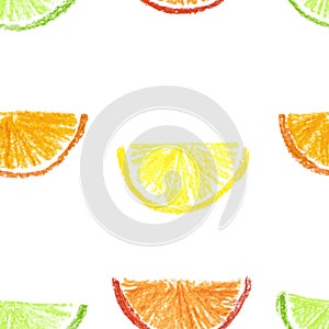 Crayon drawn citrus seamless pattern.