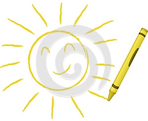 Crayon Drawn Sun - Vector Illustration