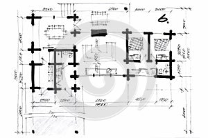 Crayon illustration of a house plan draft