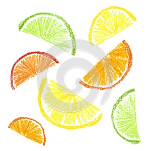 Crayon kids drawn citrus slice