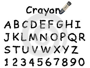 Vector crayon font isolated on a white background. Caps and numbers.