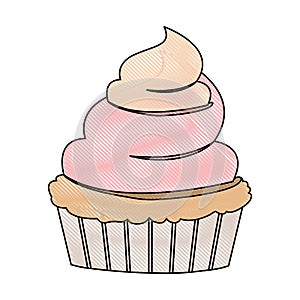 Crayon silhouette of hand drawing color cupcake with pink and vainilla buttercream decorative photo