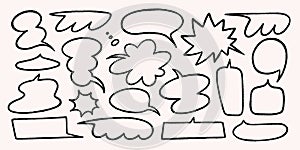 Crayon speech bubbles and comic text frames in black on light beige background. Speech bubbles and frames with doodle chalk effect