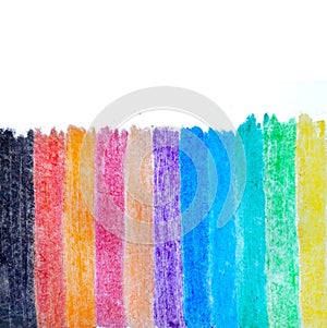 Crayons rainbow color. Crayon. Rainbow colorful crayon color. Multicolored crayon drawing in white background. Wax crayon drawing.