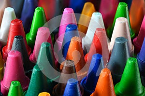 Crayons stacked at random close up