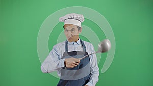 Crazy Adult Man Chef Playing