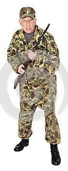 Crazy Angry Hunter or Survivalist With Gun, Isolated