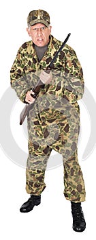 Crazy Angry Hunter or Survivalist With Gun, Isolated photo