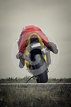 Crazy biker on motorcycle