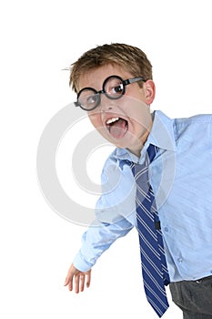 Crazy Boy wearing wacky glasses having fun photo