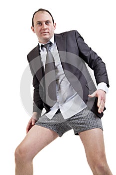 Crazy businessman dancing with no pants