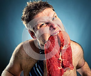 Crazy businessman with meat