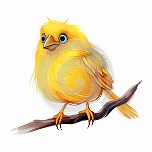 Crazy Canary Character: Detailed Illustration On A Branch