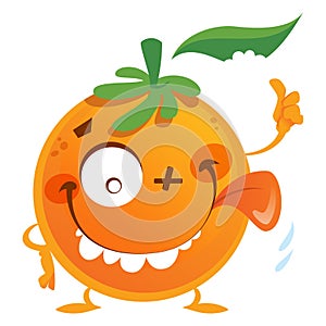 Crazy cartoon orange fruit character making a thumbs up gesture