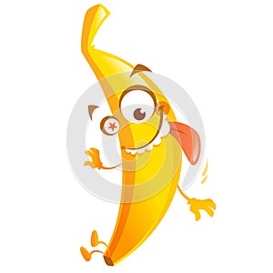 Crazy cartoon yellow banana fruit character go bananas