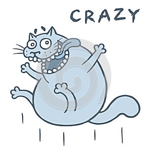 Crazy cat jumps from happiness. Vector Illustration