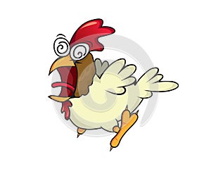 Crazy Chicken Character with Cartoon Style