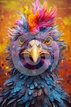 Crazy Chicken on a Colorful Background. Generative ai