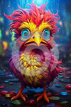 Crazy Chicken on a Colorful Background. Generative ai