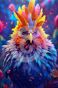 Crazy Chicken on a Colorful Background. Generative ai