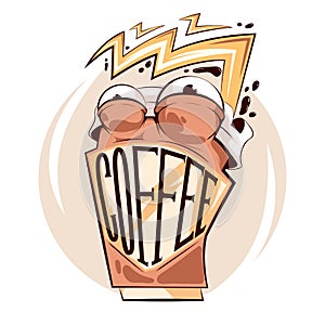 Crazy coffee cup sticker vector concept