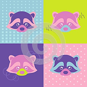 Crazy colorful pop-art portrait of cute raccoon