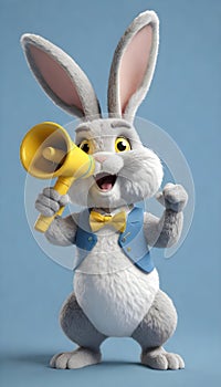 a crazy cute bunny with a megaphone