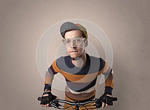 Crazy cyclist with empty background