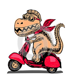 Crazy dinasour on scooter. Fast and dangerious. vector art.