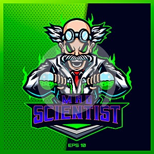 Crazy Doctor Scientist esport and sport mascot logo design in modern illustration concept for team badge, emblem and thirst