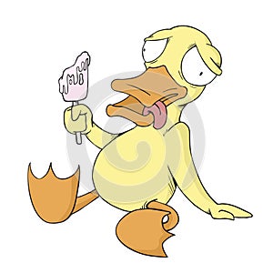 Crazy duck eating ice cream